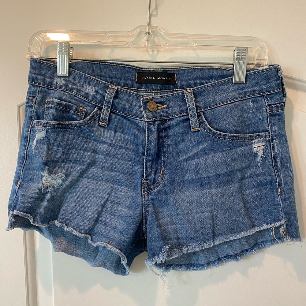 Flying Monkey size 25 distressed denim shorts, 2 in inseam